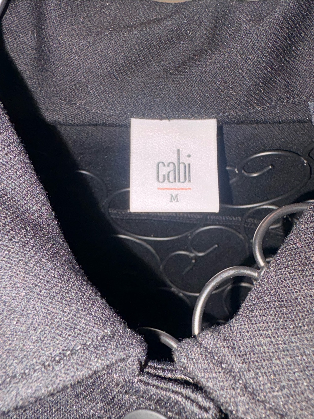 This is the Cabi "Ava" Ponte Knit Jacket in black (Style #3174, Size Medium).